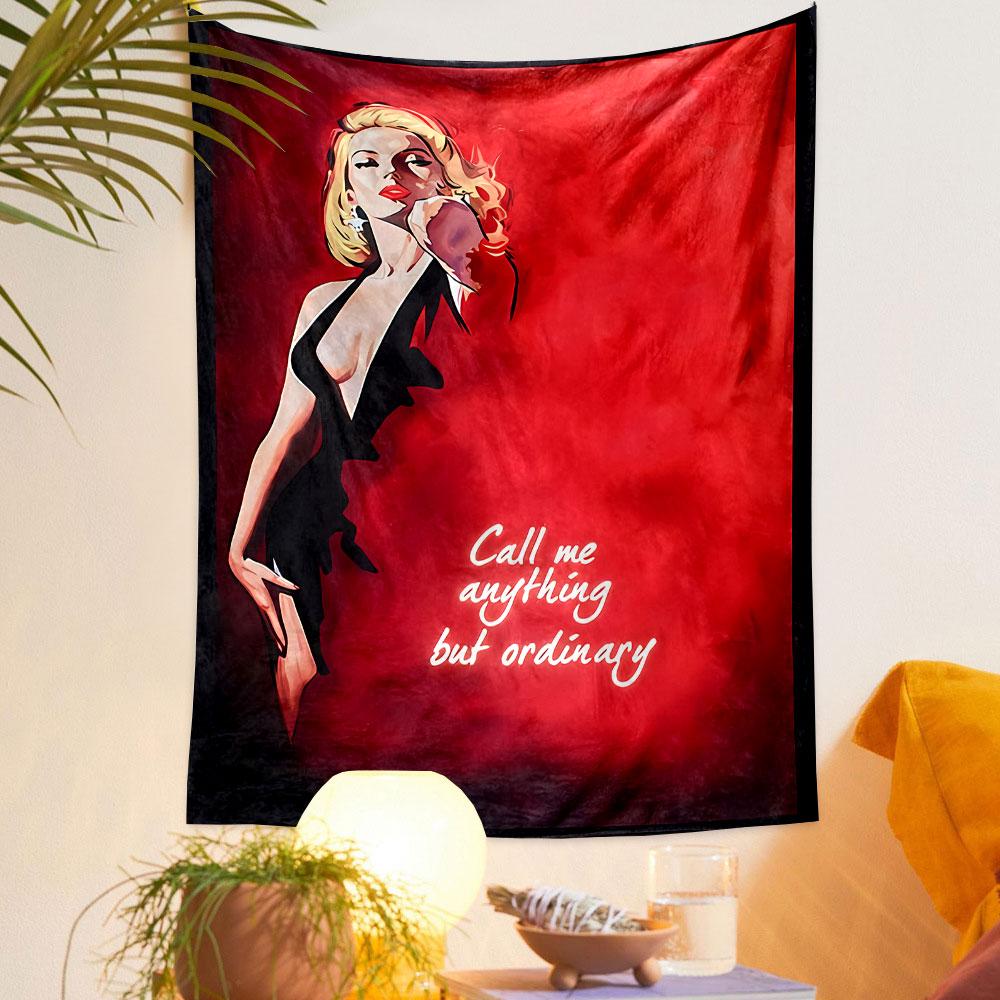 Call Me Anything But Ordinary Tapestry Wall Hanging, Bold Quote Typography Art, Inspirational Wall Decor for Bedroom Dorm