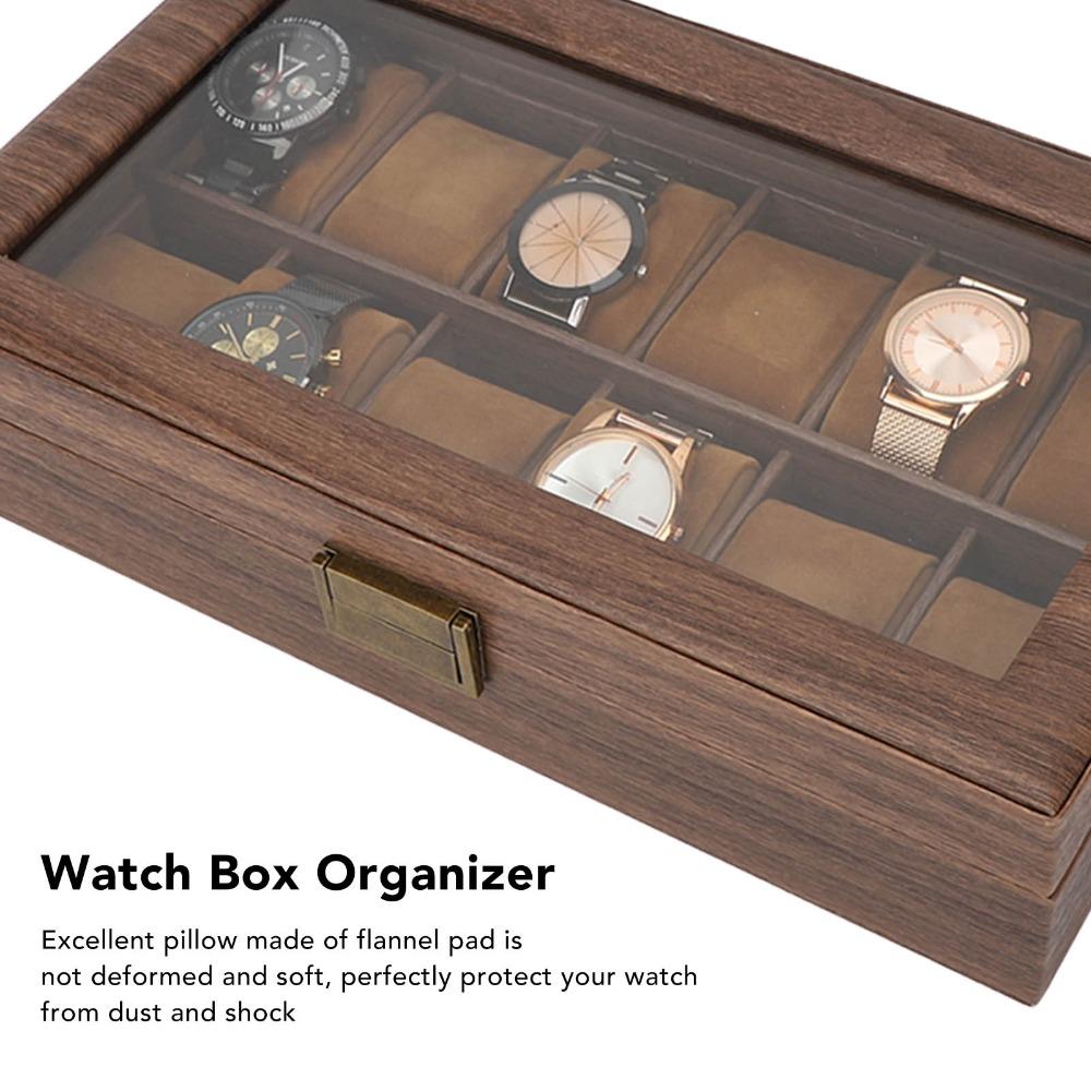 Space-saving Walnut Wood Watch Box 12 Slots Transparent Storage Box Dustproof Organizer Daily Organize