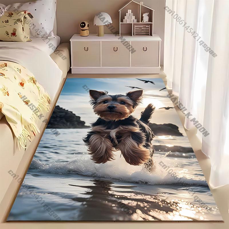 Joyful dog playing at beach carpet Yoga living room room decor children's crawling mat doormat area rug games mat
