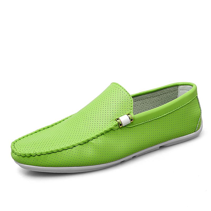

Lightweight Men s Casual Shoes 2025 Summer Leather Penny Loafers Men Moccasins Hollow Out Slip on Flats Boat Mens Driving Shoes 39 зелёный