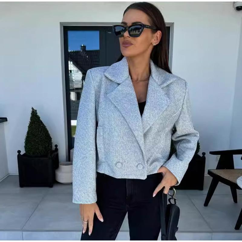 Осень-зима британский костюм воротник однотонный шерстяной маленький пальто женская — фото 13