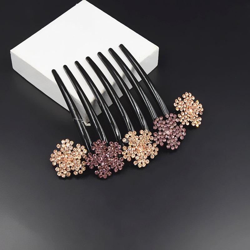 Korean Style Rhinestone Flower Hair Comb: Women s Summer Seven-Tooth Hairpin Headwear