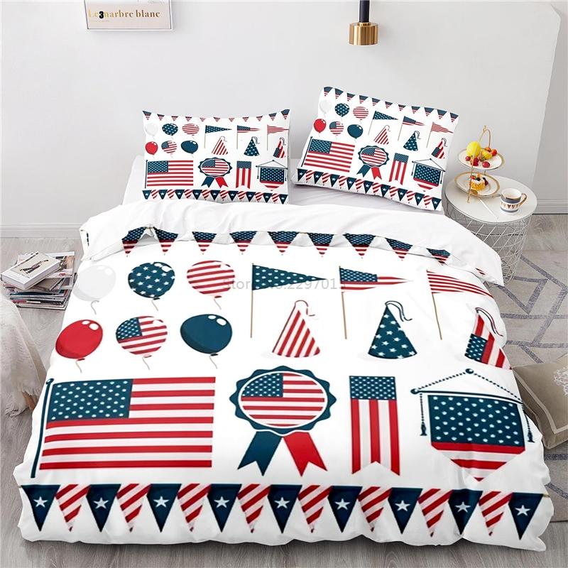 Nový design Americká vlajka 3D Ložní souprava Potisk Povlak na přikrývku Set povlaku na přikrývku s povlakem na polštář Au Eu Us Velikost Twin Full Queen King