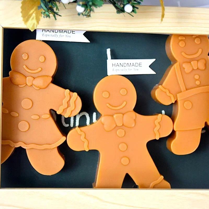 Large Christmas Doll Silicone Candle Mold 3d Gingerbread Man Handmade Gypsum Soap Resin Crafts Molds Home Decoration Gift