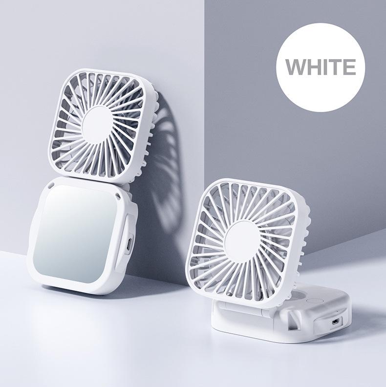 Compact Handheld USB Rechargeable Folding Fan with Mirror Built-in Lithium Battery