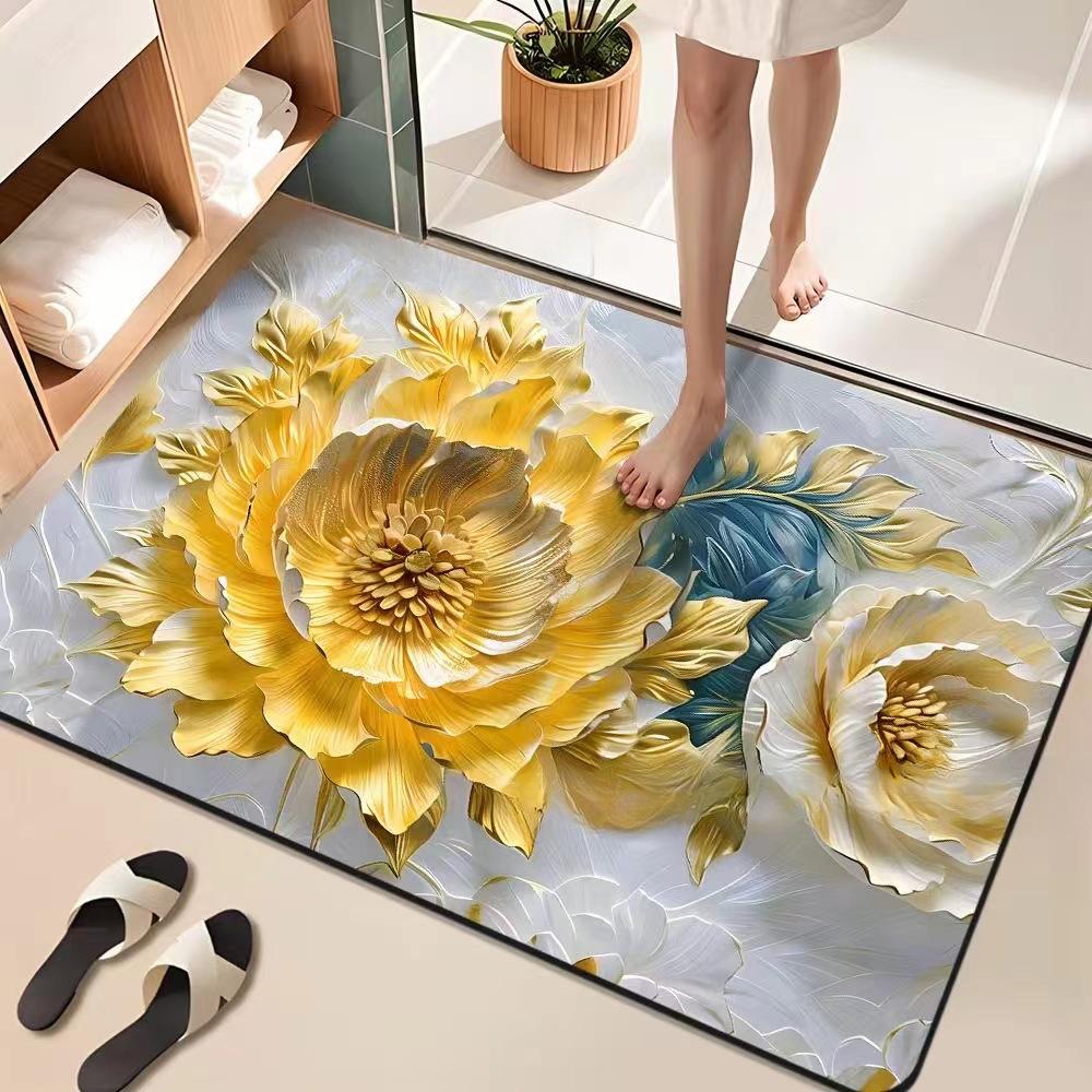 Flower Printing Bathroom Thickening Mat Bath Non-slip Carpets In Wash Basin Bathtub Side Floor Rug Shower Room Doormat Memory Foam 3D Pad