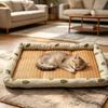 Pet Cooling Mat Summer Cooling Dog Bed Mat Washable Cooling Rattan Mat with Raised Edge Non-slip Bottom for Cats And Dogs
