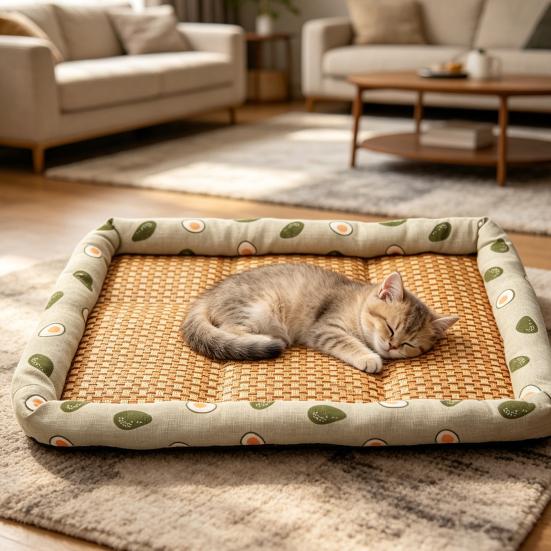 Pet Cooling Mat Summer Cooling Dog Bed Mat Washable Cooling Rattan Mat with Raised Edge Non-slip Bottom for Cats And Dogs