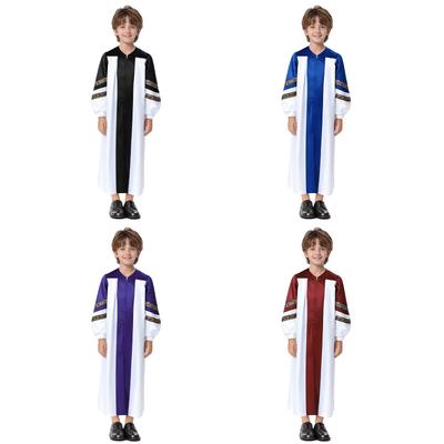 Children’s Clergy Robe Costume: Long Sleeve Color Block Zipper Gown with Embroidered Stripes for Halloween Cosplay