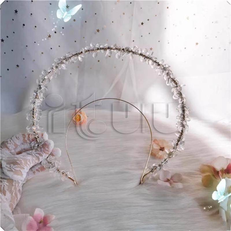 Handmade Notre Dame Apollo Sun Lolita KC Crystal Crown Headband  Wedding Crystal Pearl Crown Halo Necklace Hair Accessories Set
