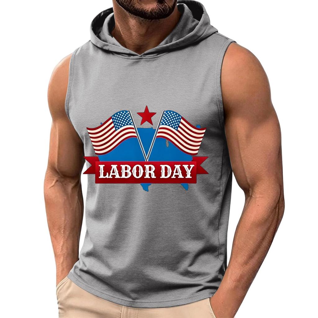 Men's Sleeveless Hoodie Casual Tank Top Muscle Shirt Lightweight Summer Workout Fitness Gym Apparel with Graphic Print