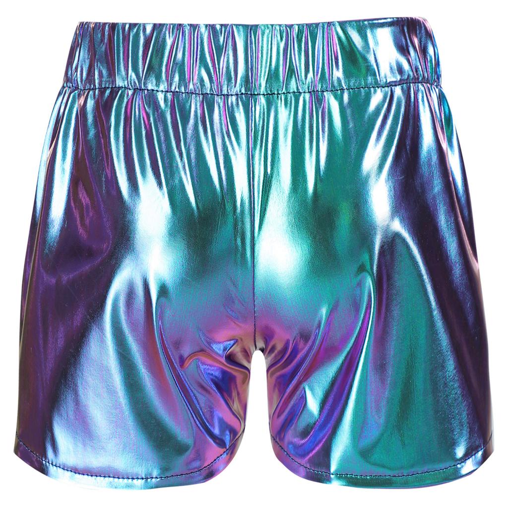 Girls Metallic Sparkly Shorts Elastic Waist Jazz Dance Cheerleading Stage Performance Costume Bottoms
