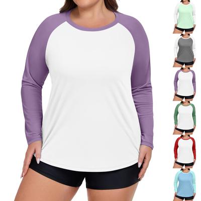 Women's Contrasting Colors Large Size Long Sleeve Swimsuit Sun  Jacket Quick Dry Hiking Top