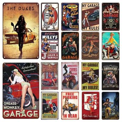 Metallblechschilder Sexy Pin-up-Girl Poster Auto Motorrad Vintage Plakette Retro Metallplatte für Männerhöhle Garage Werkstatt Wanddekoration
