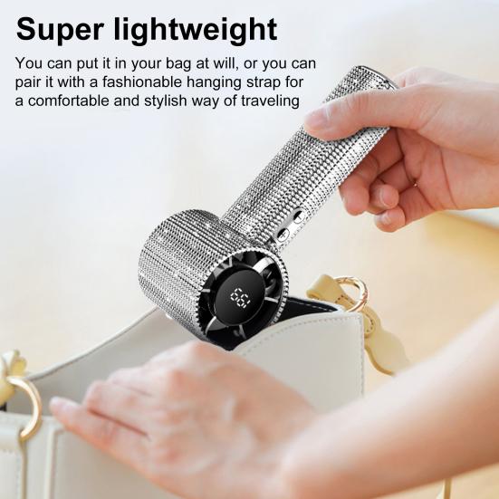 Portable Rhinestone Handheld Fan LCD Display 199 Speed Adjustable USB