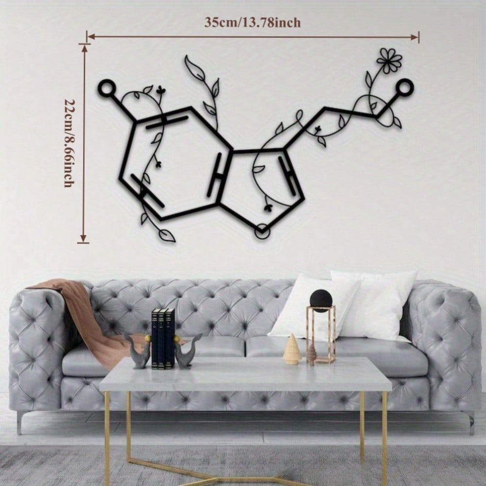 

Serotonin Metal Wall Art 3D Scientific Neurotransmitter Molecule Model Office Home Decor Lightweight Gold Black White