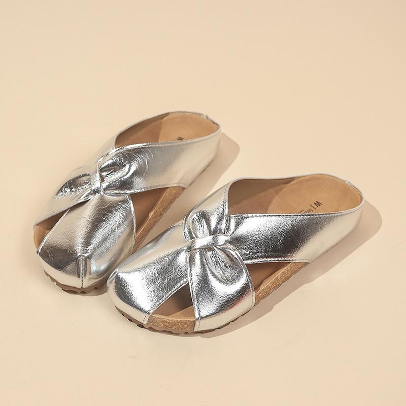 Thick-bottomed Bag Head Half Slippers Women's Outer Wear 2025 Summer New Comfortable Skirt Beautiful Niche Silver Cool Slippers