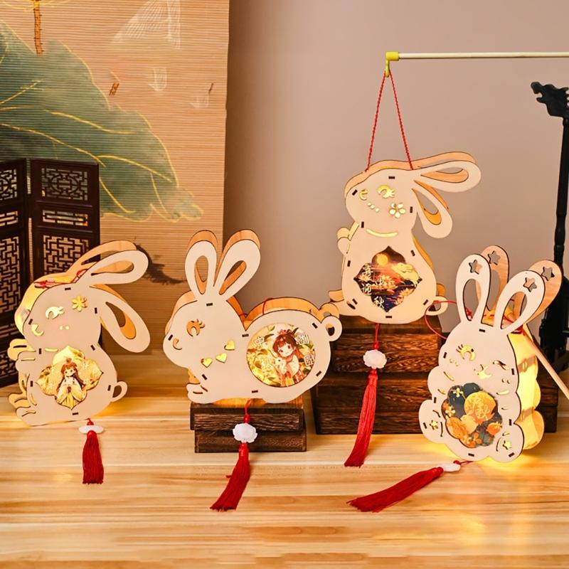 Lovely Rabbits Light Hanging Decors Portable Autumn Festival Rabbits Light Decoration for Cultural Enthusiasts