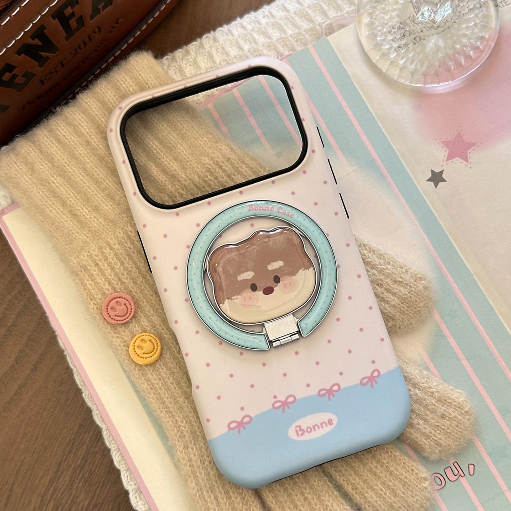 Cute Cream Polka Dot Case Suitable for Apple 17 Pro Max, iPhone 16, Small Animal 13, Magnetic Stand 15