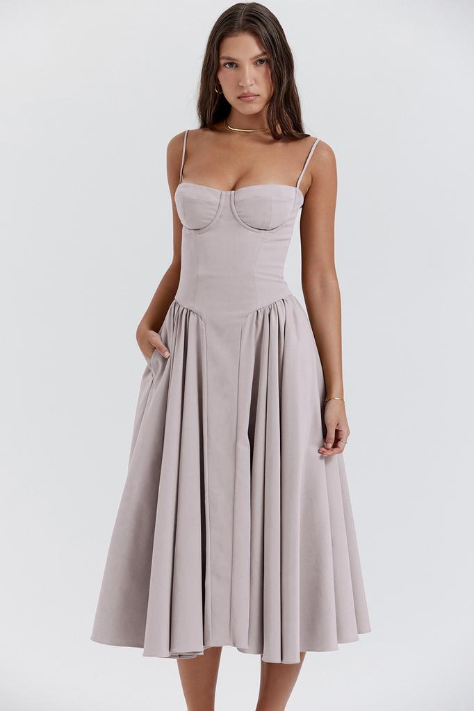 Summer skirt new retro long dress court style dopamine wear suspender dress women