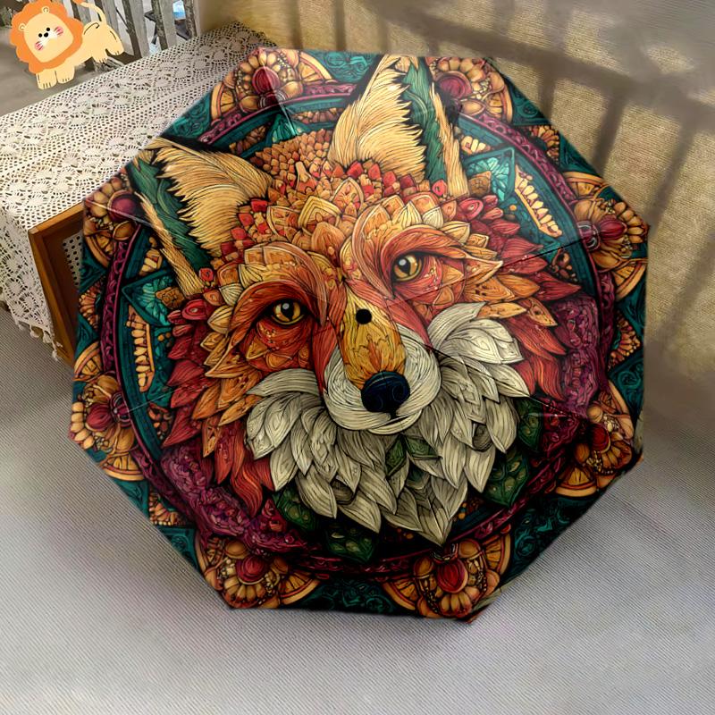 1 PC Automatic Folding Umbrella - Fox Pattern, Portable & Foldable Design with 8 Ribs, Christmas Birthday Gifts