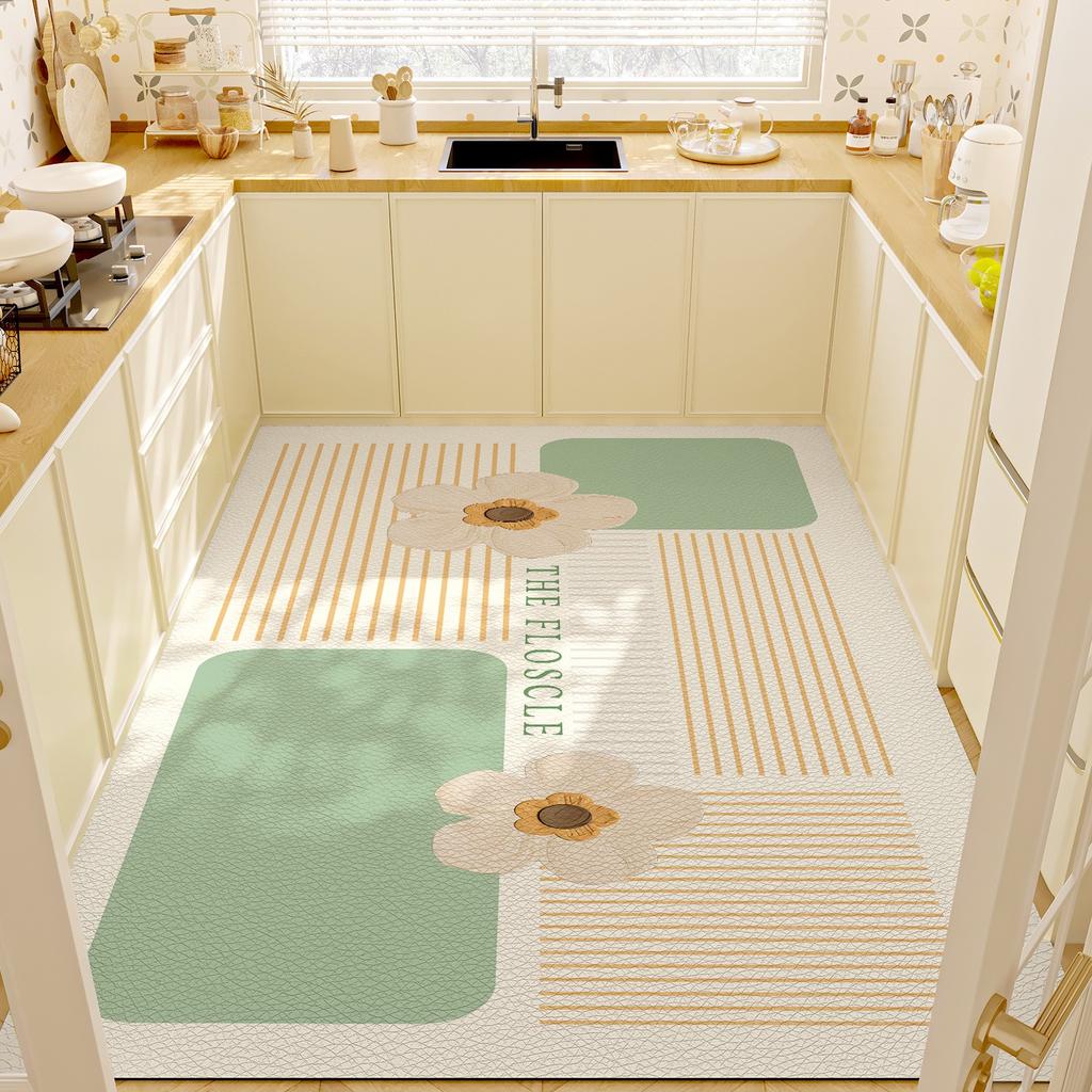 Kitchen Floor Mat Home Waterproof Oil-proof PVC Dirt-resistant Wipeable Wash-free Rug Large Area Carpet