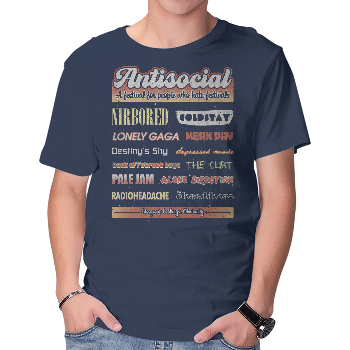 Unisex Crew Neck T-Shirt Antisocial Festival Graphic Short Sleeve Casual Tee L