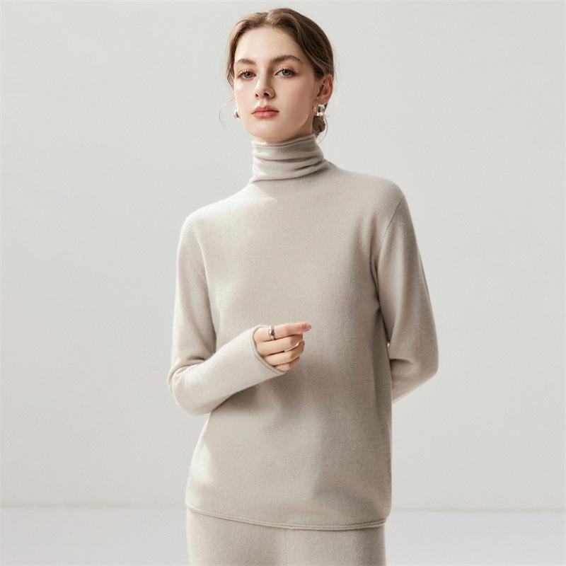 Lekasha Women's Cashmere High-Neck Twelve-Needle Knit Sweater