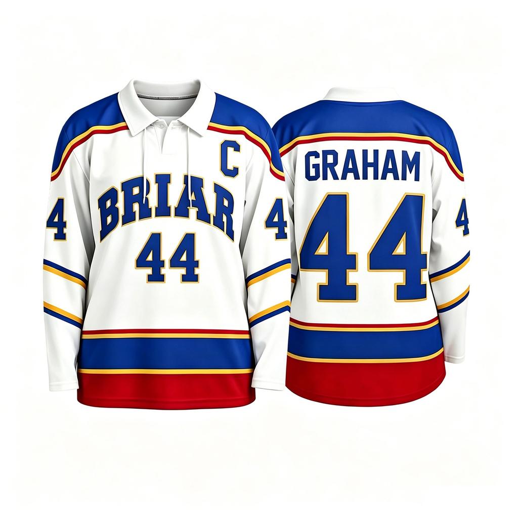 Men's Long Sleeve Ice Hockey Jersey Mesh Fabric Printed Number and Letter Design Classic Fit Polo Collar Sports Shirt