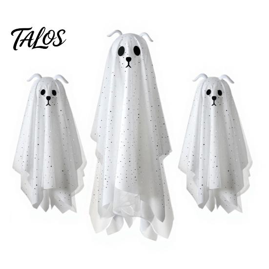 Playful Ghost for Indoor Parties 3 Pcs Lighted Dog Hanging Ornaments, Spooky Halloween Outdoor Flying Yard Ornaments Gauze with LED Light Tree