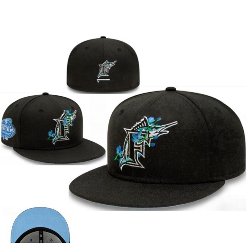 Fully Enclosed Marlin Fish Team Baseball Cap for Men and Women, Embroidered Flat-Brim Non-Adjustable Sun Protection Hat