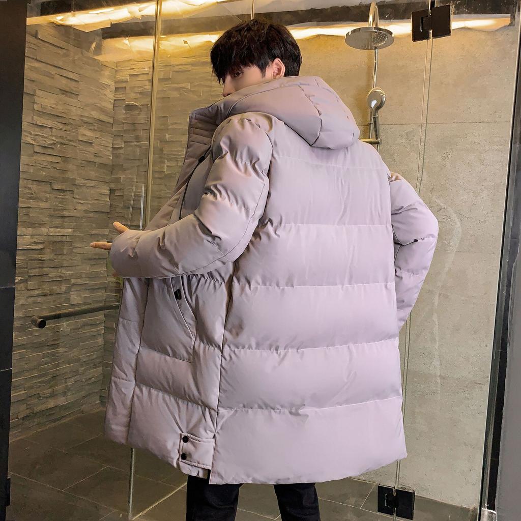 Medium-length Cotton Clothing Men's Winter Trend of Loose Hooded Bakery Clothes Even Hooded Cotton Jacket Thickened Down Cotton Coat Men