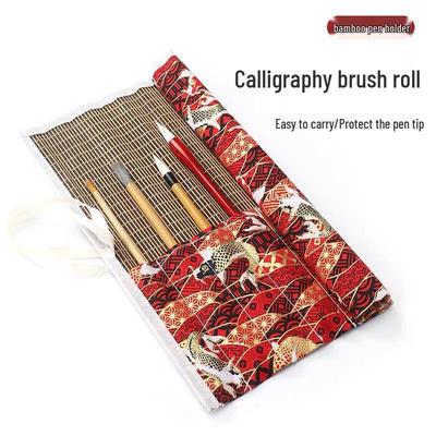 Canvas-Kalligraphiepinselrolle im antiken Stil | Elegante Bambus-Stiftaufbewahrung | Tragbar, Kreativ & Exquisites Design