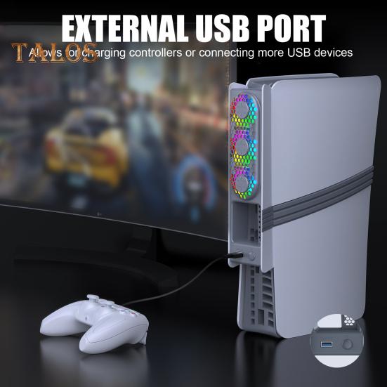 Game Console Cooling Fan with RGB Lighting Low Noise Adjustable USB External Fan Cooler for PS5 Pro/for PS5 Slim