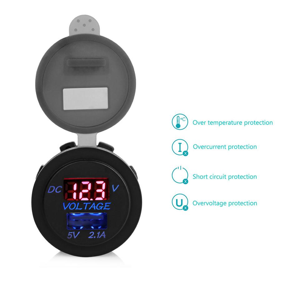1x Universal Car Charger 5V 2.1A USB Socket Phone Charging & Car Voltage Display