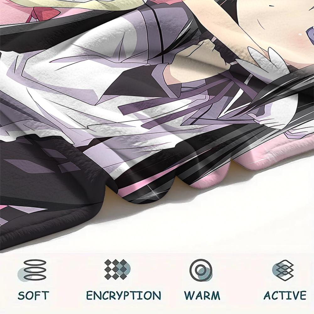 1PC Puella Magi Madoka Magica Print Flannel Blanket, High Quality All Seasons, Home Decor, Warmth and Comfort, Perfect for Christmas Gifts