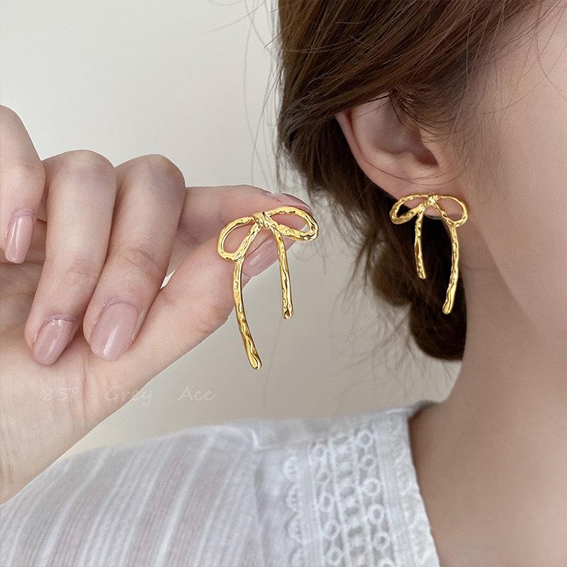Fashion Bowknot Star Stud Earrings For Women Girls Copper Color Versatile Earring Party Zircon Accessories Gifts