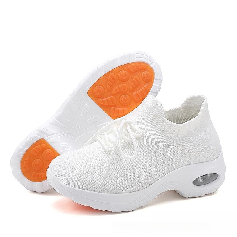 Fashion Women Platform Shoes Knitted Running Sports Shoes Anti-slip Air-cushion Sneakers Breathable Mesh Dancing Traveling Shoes