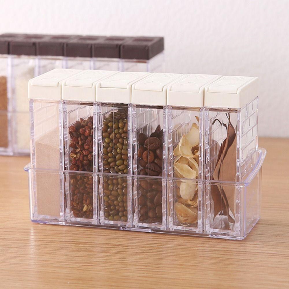 6Pcs/Set Double Opening Cover Spices Container Set Plastic Spice Canister Set Seasoning Bottle  BBQ