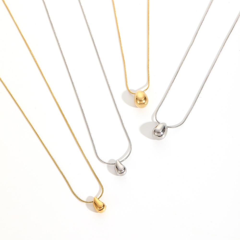 New Arrivals Minimalist 18k Gold Plated Water-drop Pendant Necklace Trendy Stainless Steel Snake Chain Necklace for Women