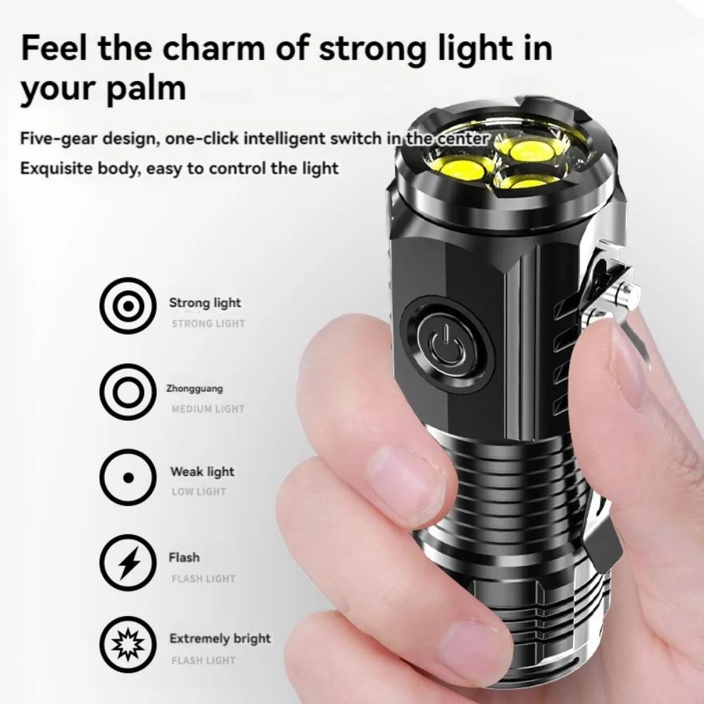 Mini Portable Side Light LED Strong Light Flashlight Rechargeable Multi-purpose Long-range Portable Ultra Bright Household Small