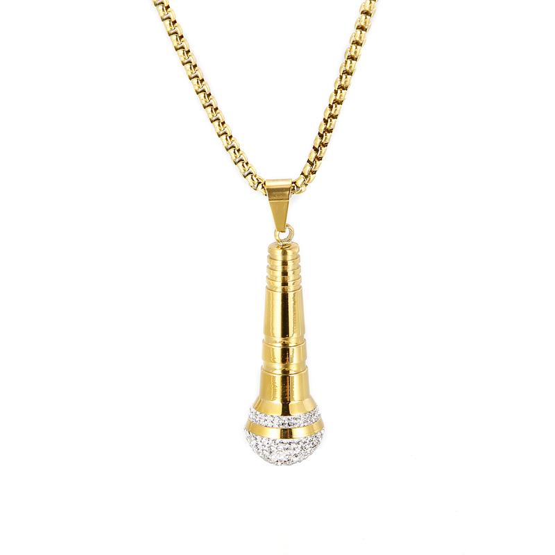 Kalen Hip Hop Trend Microphone Pendant Charm Men's Necklace Party Gift Zircon Stainless Steel Jewelry