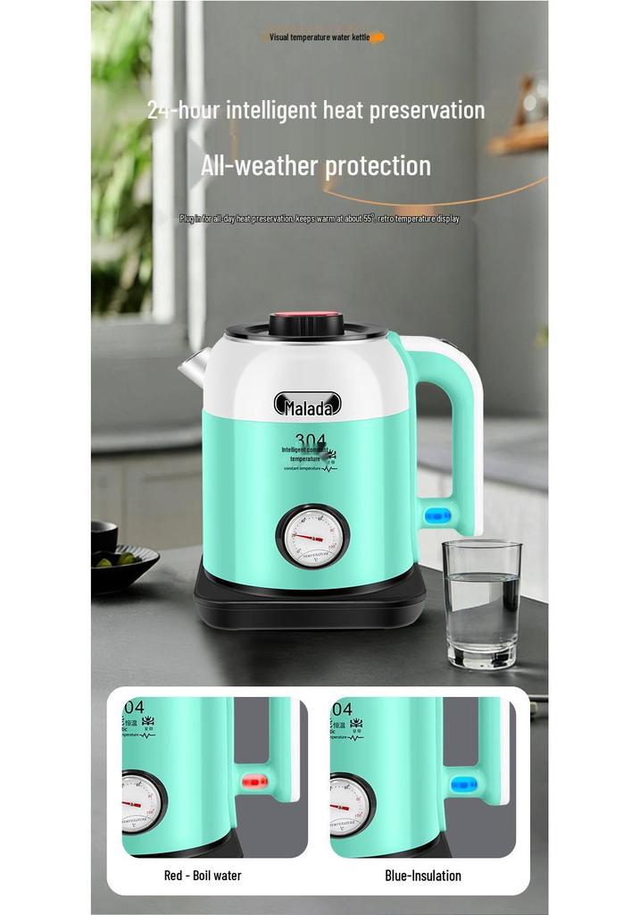 Smart 304 Stainless Steel Electric Kettle with Real-Time Temperature Display, Large Capacity, Safe for Infants and Pregnant Women.