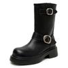 Thick-soled locomotive buckle belt short boots women's Martin boots stacking boots belt buckle