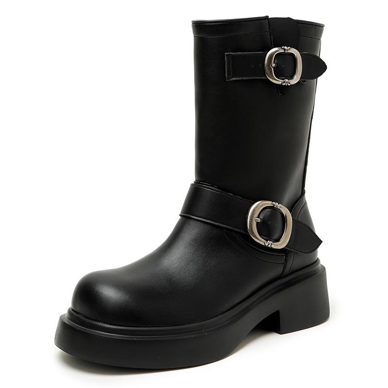 

Lazy and slack~ Summer and autumn medium tube short boots women s thin single boots sweet and cool straight western boots thick heel Martin boots 40