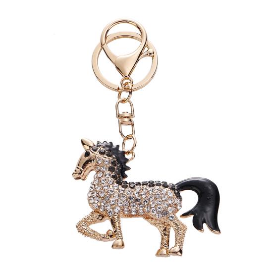 Keychain Pendant Chinese Style Rhinestones Inlaid 3D Chinese Zodiac Horse Design Key Chain Metal Charm Bags Keyring