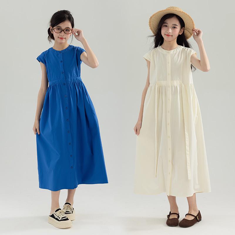

Girls Stylish Summer Long Dress: Single-Breasted, Parent-Child Matching 140 cm