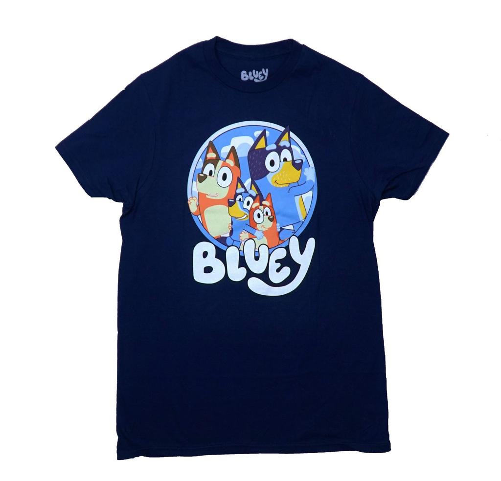 Bluey New Adult T-Shirt Bluey Bingo Chilli Bandit in Circle Over Name