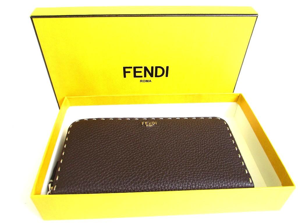 Authentic FENDI Selleria Dark Brown Beige Leather Zip Around Zip Wallet #b256  Seller Refurbished