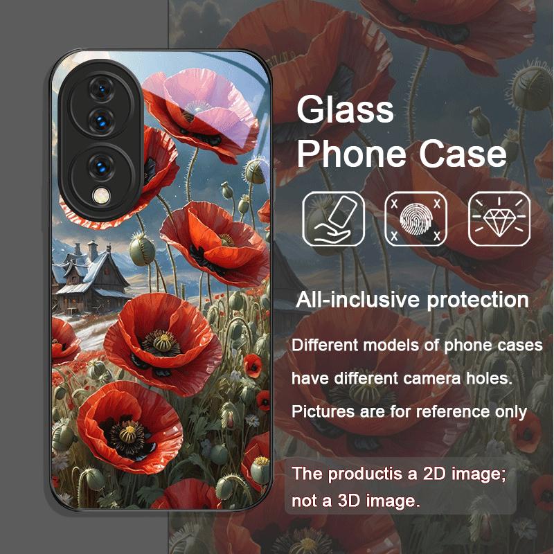 

Ретро Цветок Мака Цветение Горячий Красный Печатный Закаленный Стеклянный Чехол для Телефона для Huawei Nova 13 Pro 12 11SE 10 P60 P40 Mate 40 50 60 Чехол Huawei Mate 20